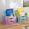 imageMarbrasse Mesh Desk Organizer Pen Organizer with 2 Drawer MultiFunctional Pencil Holder for Desk Desk Organizers and Accessories with 5 Compartments  Drawer for Office Art Supplies BlackPurple