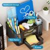 imageMarbrasse Mesh Desk Organizer Pen Organizer with 2 Drawer MultiFunctional Pencil Holder for Desk Desk Organizers and Accessories with 5 Compartments  Drawer for Office Art Supplies BlackBlack