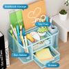 imageMarbrasse Mesh Desk Organizer Pen Organizer with 2 Drawer MultiFunctional Pencil Holder for Desk Desk Organizers and Accessories with 5 Compartments  Drawer for Office Art Supplies BlackBlue