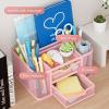 imageMarbrasse Mesh Desk Organizer Pen Organizer with 2 Drawer MultiFunctional Pencil Holder for Desk Desk Organizers and Accessories with 5 Compartments  Drawer for Office Art Supplies BlackPink