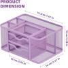 imageMarbrasse Mesh Desk Organizer Pen Organizer with 2 Drawer MultiFunctional Pencil Holder for Desk Desk Organizers and Accessories with 5 Compartments  Drawer for Office Art Supplies BlackPurple