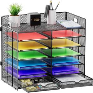imageMarbrasse 8 Tier Desktop Literature Organizer Mesh Paper Organizer Desk Organizers File Sorter Mail Center Paper Storage Cabinet Classroom Keepers Mailbox for Office Home School BlackLiterature Organizer with Drawer7 tier