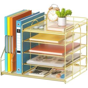 imageMarbrasse Desk Organizer with File Holder 5Tier Paper Letter Tray Organizer Mesh Desk Organizers and Accessories with Magazine Holder Desktop Organizer and Storage for Office Supplies BlackDesk Organizer File Holder NoDrawer G