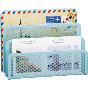 imageMarbrasse Mail Organizer for Desk 3Slot Mesh Metal Mail Holder countertop Letter Holder Office Desktop Envelope and Document Storage Rack BlackBlue