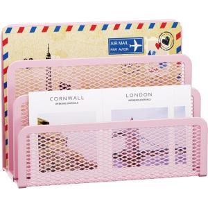 imageMarbrasse Mail Organizer for Desk 3Slot Mesh Metal Mail Holder countertop Letter Holder Office Desktop Envelope and Document Storage Rack BlackPink
