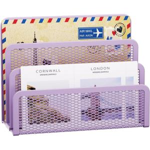 imageMarbrasse Mail Organizer for Desk 3Slot Mesh Metal Mail Holder countertop Letter Holder Office Desktop Envelope and Document Storage Rack BlackPurple