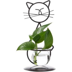 imageMarbrasse Desktop Glass Planter Hydroponics VasePlanter Bulb Vase with Holder for Home DecorationModern Creative Cat Plant Terrarium Stand Scindapsus Container Lovely CatJklw30816