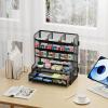 imageMarbrasse Larger Mesh Desk Organizer with Drawer MultiFunctional Pen Pencil Holder Easy Assembly Desk Organizers and Accessories for Office Art Supplies BlackBlack