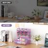 imageMarbrasse Larger Mesh Desk Organizer with Drawer MultiFunctional Pen Pencil Holder Easy Assembly Desk Organizers and Accessories for Office Art Supplies BlackPurple