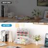 imageMarbrasse Larger Mesh Desk Organizer with Drawer MultiFunctional Pen Pencil Holder Easy Assembly Desk Organizers and Accessories for Office Art Supplies BlackWhite