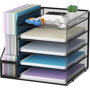 imageMarbrasse Desk Organizers and Accessories 5Tier Paper Letter Tray Organizer with File Holder Mesh File Organizer for Desk Office Desk Accessories ampamp Organization for Supplies BlackBlack