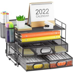 imageMarbrasse Desk Organizers and Accessories 5Tier Paper Letter Tray Organizer with File Holder Mesh File Organizer for Desk Office Desk Accessories ampamp Organization for Supplies BlackFile organizer with 3 drawers