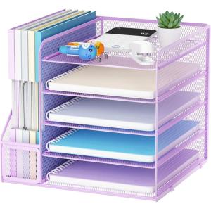 imageMarbrasse Desk Organizers and Accessories 5Tier Paper Letter Tray Organizer with File Holder Mesh File Organizer for Desk Office Desk Accessories ampamp Organization for Supplies BlackPurple