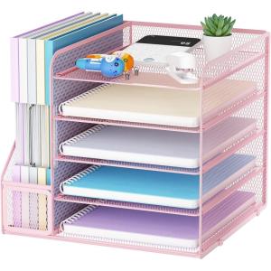 imageMarbrasse Desk Organizers and Accessories 5Tier Paper Letter Tray Organizer with File Holder Mesh File Organizer for Desk Office Desk Accessories ampamp Organization for Supplies BlackPink