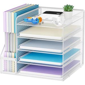 imageMarbrasse Desk Organizers and Accessories 5Tier Paper Letter Tray Organizer with File Holder Mesh File Organizer for Desk Office Desk Accessories ampamp Organization for Supplies BlackWhite