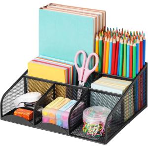 imageMarbrasse Mesh Desktop Organizer with Cell Phone HolderOffice Desk Organizers and AccessoriesMultifunctional Office Supplies Storage 6 Compartments  Black
