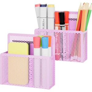 imageMagnetic Dry Erase Marker Holder Mesh Pen Holder for WhiteboardMagnet Pencil Organizer Storage for Refrigerator Locker Accessories Organizer for Home School and OfficeBlackPurple