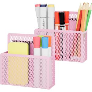 imageMagnetic Dry Erase Marker Holder Mesh Pen Holder for WhiteboardMagnet Pencil Organizer Storage for Refrigerator Locker Accessories Organizer for Home School and OfficeBlackPink