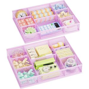 imageMarbrasse 2 Pack Desk Drawer Organizer Mesh Drawer Organizer Tray with 8 Adjustable Compartments Desk Organizers and Accessories 5 Dividers Drawer for Office Supplies Makeup ampamp Vanity BlackPurple