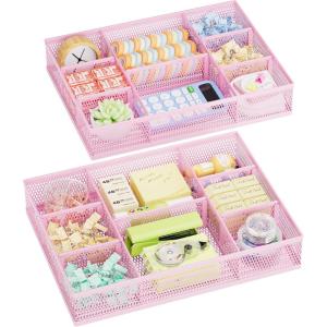 imageMarbrasse 2 Pack Desk Drawer Organizer Mesh Drawer Organizer Tray with 8 Adjustable Compartments Desk Organizers and Accessories 5 Dividers Drawer for Office Supplies Makeup ampamp Vanity BlackPink