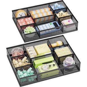 imageMarbrasse 2 Pack Desk Drawer Organizer Mesh Drawer Organizer Tray with 8 Adjustable Compartments Desk Organizers and Accessories 5 Dividers Drawer for Office Supplies Makeup ampamp Vanity BlackBlack