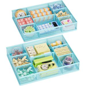 imageMarbrasse 2 Pack Desk Drawer Organizer Mesh Drawer Organizer Tray with 8 Adjustable Compartments Desk Organizers and Accessories 5 Dividers Drawer for Office Supplies Makeup ampamp Vanity BlackBlue