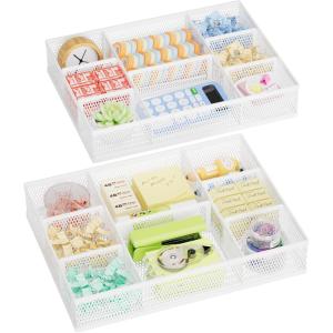 imageMarbrasse 2 Pack Desk Drawer Organizer Mesh Drawer Organizer Tray with 8 Adjustable Compartments Desk Organizers and Accessories 5 Dividers Drawer for Office Supplies Makeup ampamp Vanity BlackWhite