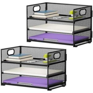 imageMarbrasse 3 Tier Paper Organizer Letter Tray Mesh File Organizer with Handle Paper Sorter Desk Organizer for Home Office Supplies2pblack