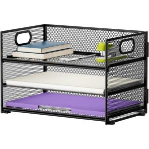 imageMarbrasse 3 Tier Paper Organizer Letter Tray Mesh File Organizer with Handle Paper Sorter Desk Organizer for Home Office SuppliesBlack
