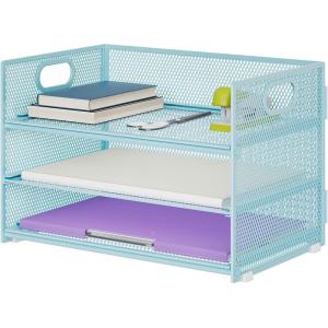 imageMarbrasse 3 Tier Paper Organizer Letter Tray Mesh File Organizer with Handle Paper Sorter Desk Organizer for Home Office SuppliesBlue