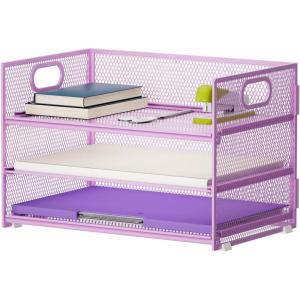 imageMarbrasse 3 Tier Paper Organizer Letter Tray Mesh File Organizer with Handle Paper Sorter Desk Organizer for Home Office SuppliesPurple
