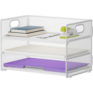imageMarbrasse 3 Tier Paper Organizer Letter Tray Mesh File Organizer with Handle Paper Sorter Desk Organizer for Home Office SuppliesWhite