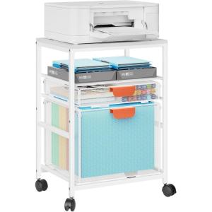 imageMarbrasse Rolling File Cart with Handle Mobile File Cabinet on Lockable Wheels Office Filing Cabinet Organizer Printer Stand with Hanging File Folder Organizer for Home Office  Dark BrownWhite