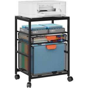 imageMarbrasse Rolling File Cart with Handle Mobile File Cabinet on Lockable Wheels Office Filing Cabinet Organizer Printer Stand with Hanging File Folder Organizer for Home Office  Dark BrownBlack