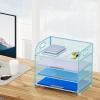 imageMarbrasse 4 Tier Paper Organizer Letter Tray  Mesh Desk File Organizer with Handle Paper Sorter Organizer for LetterA4 Office File Folder Holder Black 126quot x 91quot x 107quotBlue