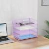 imageMarbrasse 4 Tier Paper Organizer Letter Tray  Mesh Desk File Organizer with Handle Paper Sorter Organizer for LetterA4 Office File Folder Holder Black 126quot x 91quot x 107quotPurple