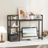 imageMarbrasse Desk Shelf with Drawer 40quot Desk Hutch for Computer Monitor Wooden Desktop Bookshelf Storage Rack for Home Office Dorm  Dark BrownBlack