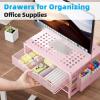 imageMarbrasse Metal Printer Stand for Desk with Storage Drawer and 2 Pen Holders 2Tier Desktop Organizer Printer Table for Home Office MultiPurpose Desk Organizer for Fax Machine Scanner FilesBlackPink