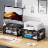 imageMarbrasse Metal Printer Stand for Desk with Storage Drawer and 2 Pen Holders 2Tier Desktop Organizer Printer Table for Home Office MultiPurpose Desk Organizer for Fax Machine Scanner FilesBlackBlack