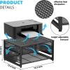 imageMarbrasse Metal Printer Stand for Desk with Storage Drawer and 2 Pen Holders 2Tier Desktop Organizer Printer Table for Home Office MultiPurpose Desk Organizer for Fax Machine Scanner FilesBlackBlack