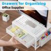 imageMarbrasse Metal Printer Stand for Desk with Storage Drawer and 2 Pen Holders 2Tier Desktop Organizer Printer Table for Home Office MultiPurpose Desk Organizer for Fax Machine Scanner FilesBlackWhite