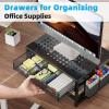 imageMarbrasse Metal Printer Stand for Desk with Storage Drawer and 2 Pen Holders 2Tier Desktop Organizer Printer Table for Home Office MultiPurpose Desk Organizer for Fax Machine Scanner FilesBlackBlack