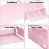 imageMarbrasse Metal Printer Stand for Desk with Storage Drawer and 2 Pen Holders 2Tier Desktop Organizer Printer Table for Home Office MultiPurpose Desk Organizer for Fax Machine Scanner FilesBlackPink
