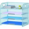 imageMarbrasse 4 Tier Paper Organizer Letter Tray  Mesh Desk File Organizer with Handle Paper Sorter Organizer for LetterA4 Office File Folder Holder Black 126quot x 91quot x 107quotBlue