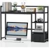 imageMarbrasse Desk Shelf with Drawer 40quot Desk Hutch for Computer Monitor Wooden Desktop Bookshelf Storage Rack for Home Office Dorm  Dark BrownBlack