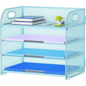 imageMarbrasse 4 Tier Paper Organizer Letter Tray  Mesh Desk File Organizer with Handle Paper Sorter Organizer for LetterA4 Office File Folder Holder Black 126quot x 91quot x 107quotBlue