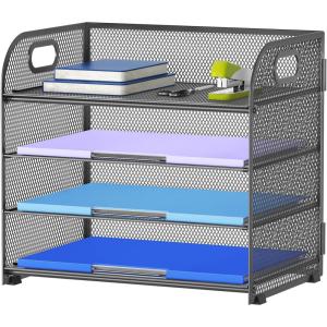 imageMarbrasse 4 Tier Paper Organizer Letter Tray  Mesh Desk File Organizer with Handle Paper Sorter Organizer for LetterA4 Office File Folder Holder Black 126quot x 91quot x 107quotGray