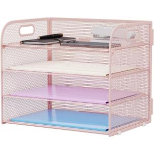 imageMarbrasse 4 Tier Paper Organizer Letter Tray  Mesh Desk File Organizer with Handle Paper Sorter Organizer for LetterA4 Office File Folder Holder Black 126quot x 91quot x 107quotPink