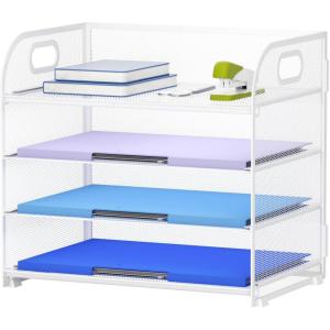 imageMarbrasse 4 Tier Paper Organizer Letter Tray  Mesh Desk File Organizer with Handle Paper Sorter Organizer for LetterA4 Office File Folder Holder Black 126quot x 91quot x 107quotWhite