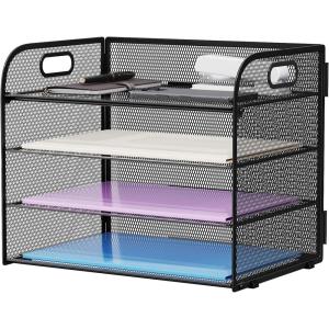 imageMarbrasse 4 Tier Paper Organizer Letter Tray  Mesh Desk File Organizer with Handle Paper Sorter Organizer for LetterA4 Office File Folder Holder Black 126quot x 91quot x 107quotBlack